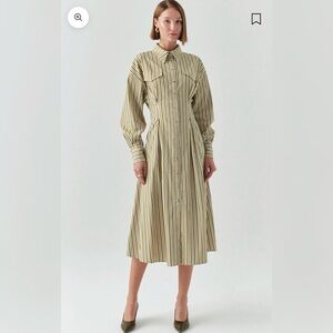 Exquise Flora Striped Long Sleeve Pleated Waist Shirt Dress